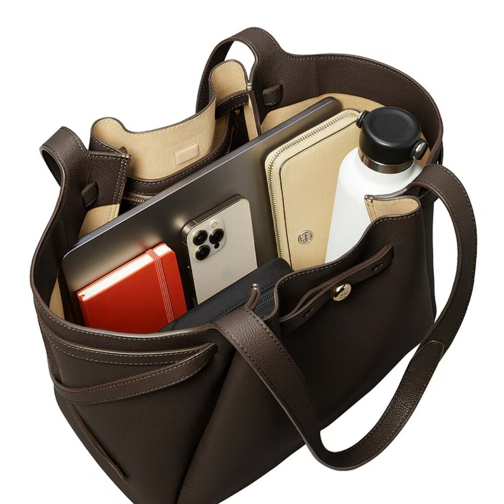 NWT ✅ TORY BURCH ROMY TOTE (LARGE) #163388  DEEP BROWN✨ NWT, DUST BAG - Picture 4 of 16